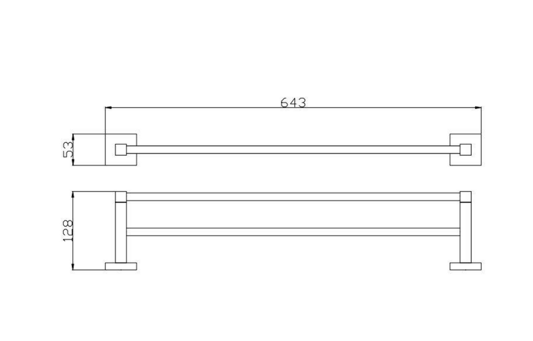 600mm BK ECKIG Chrome Brass Double Round Bars Towel Rails