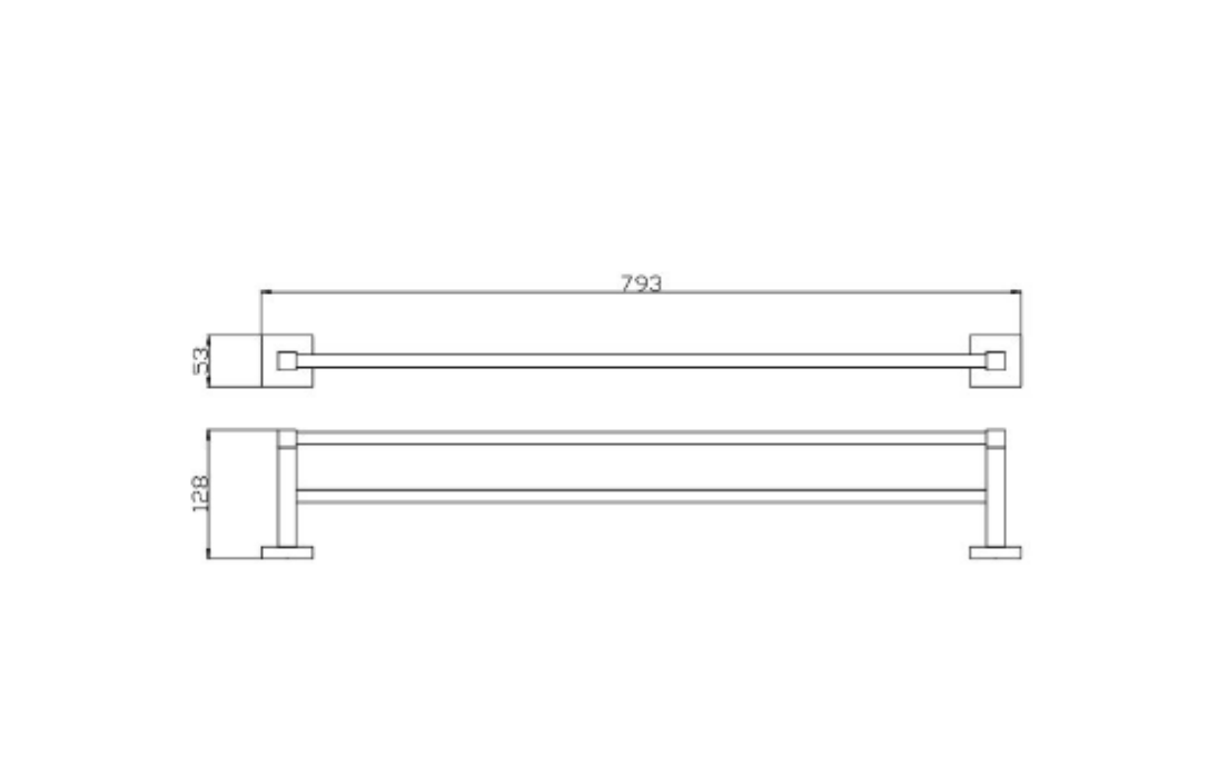 750mm BK ECKIG Chrome Brass Double Round Bars Towel Rails