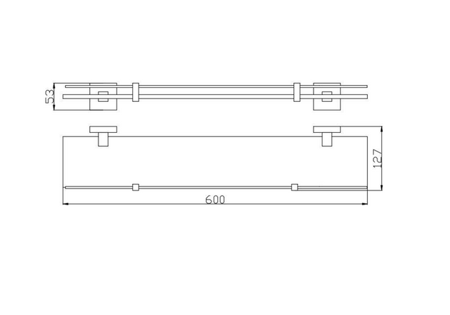 600*125mm BK ECKIG Chrome Glass Square Bars Shower Shelves