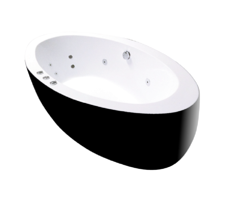 1840*905*590mm Broadway Aplauso White/Black Oval 12 Jets Acrylic Freestanding Spa Bathtub