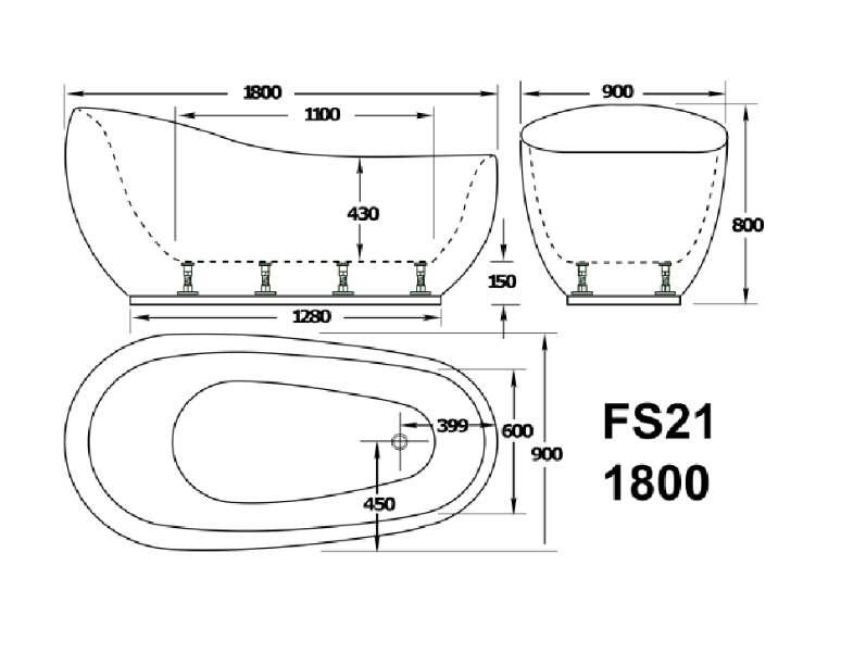 1800*900*800mm Broadway FS21 White Oval 12 Jets Acrylic Freestanding Spa Bathtub