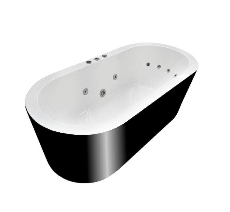 1500-1700*800*600mm Broadway Redondo White/Black Oval 12 Jets Acrylic Freestanding Spa Bathtub