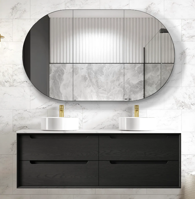 600-1500*460*550mm Byron Matte Black Bathroom Cabinet Only and Ceramic / Stone Top Wall Hung Vanity