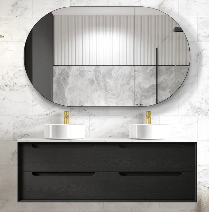 600-1500*460*550mm Byron Matte Black Bathroom Cabinet Only and Ceramic / Stone Top Wall Hung Vanity