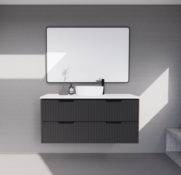 600-1500*450*550mm ABS Bali Matt Black MR Melamined Board Panel With PVC Coating Fluted Wall Hung Vanity