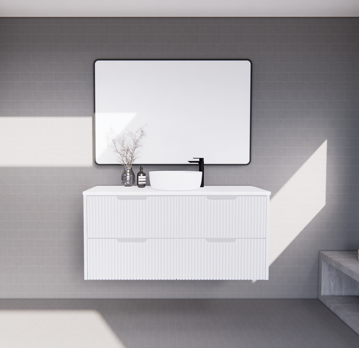 600-1500*450*550mm ABS Bali Matt White MR Melamined Board Panel With PVC Coating Fluted Wall Hung Vanity