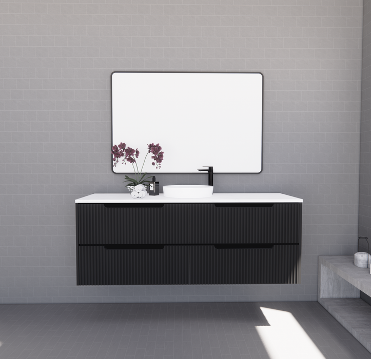 600-1500*450*550mm ABS Bali Matt Black MR Melamined Board Panel With PVC Coating Fluted Wall Hung Vanity