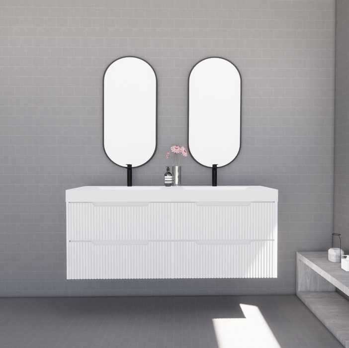 600-1500*450*550mm ABS Bali Matt White MR Melamined Board Panel With PVC Coating Fluted Wall Hung Vanity