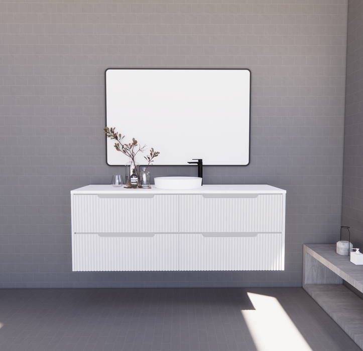 600-1500*450*550mm ABS Bali Matt White MR Melamined Board Panel With PVC Coating Fluted Wall Hung Vanity