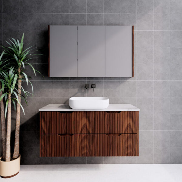 600-1500*450*550mm ABS Bali Brown Oak MR Melamined Board Panel With PVC Coating Fluted Wall Hung Vanity