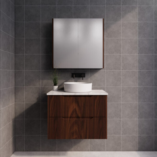 600-1500*450*550mm ABS Bali Brown Oak MR Melamined Board Panel With PVC Coating Fluted Wall Hung Vanity