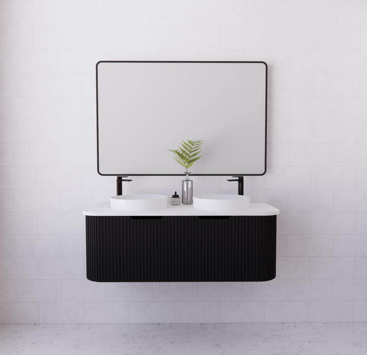 750-1500*450mm ABS Bergen Matt Black Curved Edge Fluted MDF Board PVC Coating Wall Hung Cabinet Vanity