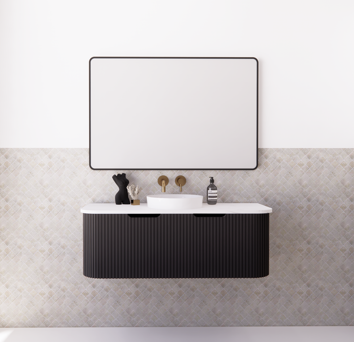 750-1500*450mm ABS Bergen Matt Black Curved Edge Fluted MDF Board PVC Coating Wall Hung Cabinet Vanity