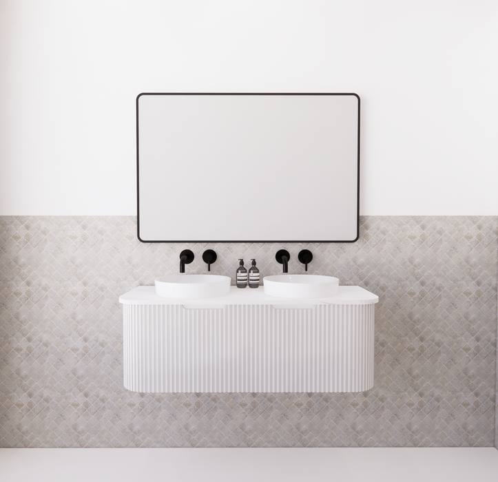 750-1500*450mm ABS Bergen Matt White Curved Edge Fluted MDF Board PVC Coating Wall Hung Cabinet Vanity