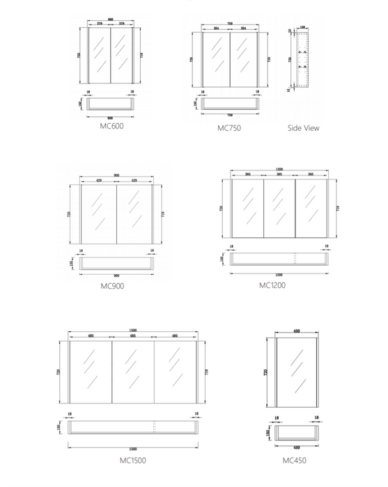 450-1500*720*150mm ABS Geneva Fluted Wall Hung Oak Timber Brown Oak Mirror Shaving Cabinet