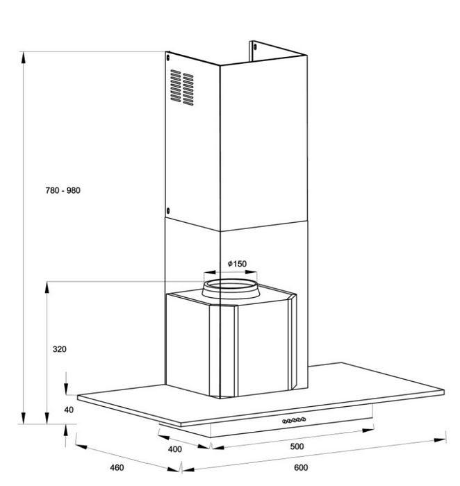 600mm Dilusso Glass Canopy With Q Series Indoor/Outdoor Motor Rangehood