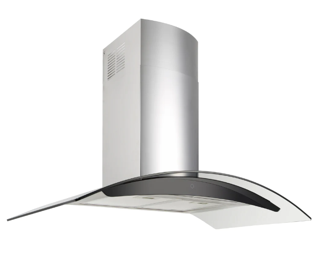 900mm Dilusso Curved Glass Canopy With Q Series Indoor/Outdoor Motor Rangehood