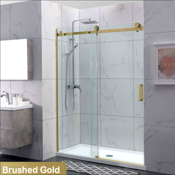 1180-2000x2000mm COV Wall to Wall Sliding Door Frameless Brushed Gold Stainless Steel Square Handle 10mm Glass Shower Screens