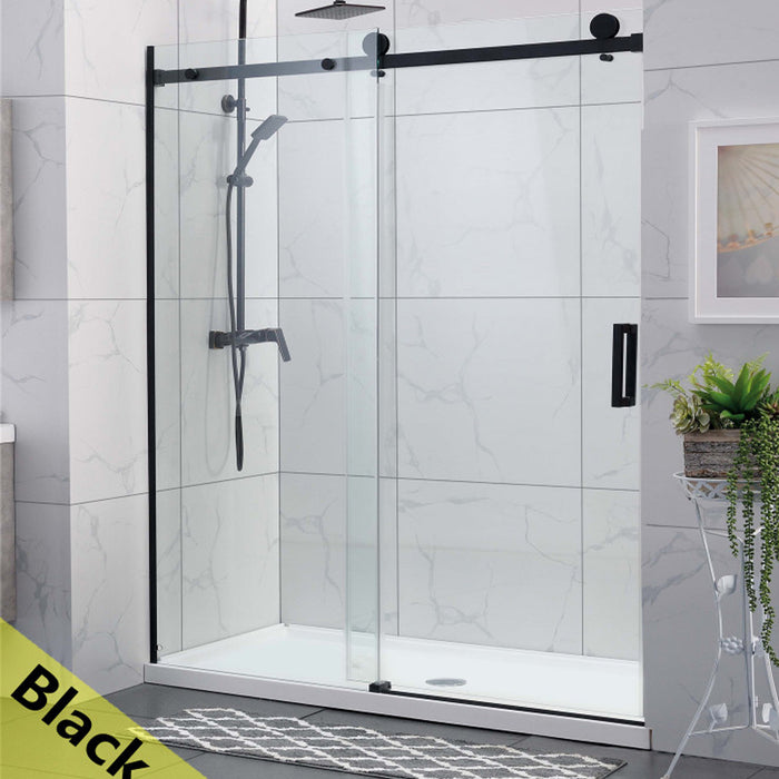 1180-2000x2000mm COV Wall to Wall Sliding Door Frameless Matt Black Stainless Steel Square Handle 10mm Glass Shower Screens