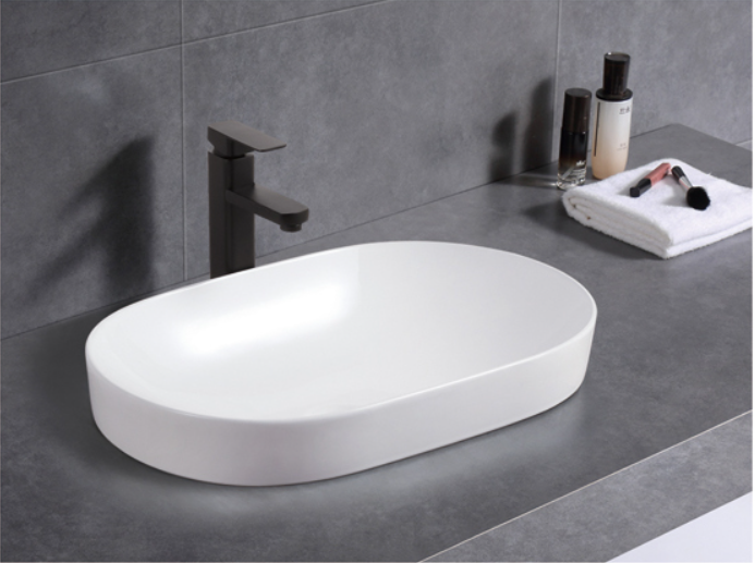 550x370x140mm ABS Dora Gloss White Ceramic Oval Semi-Inset Basin