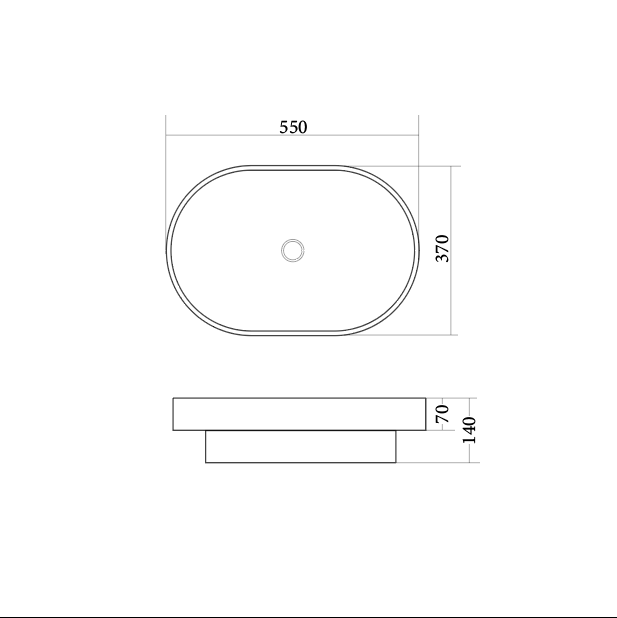 550x370x140mm ABS Dora Gloss White Ceramic Oval Semi-Inset Basin