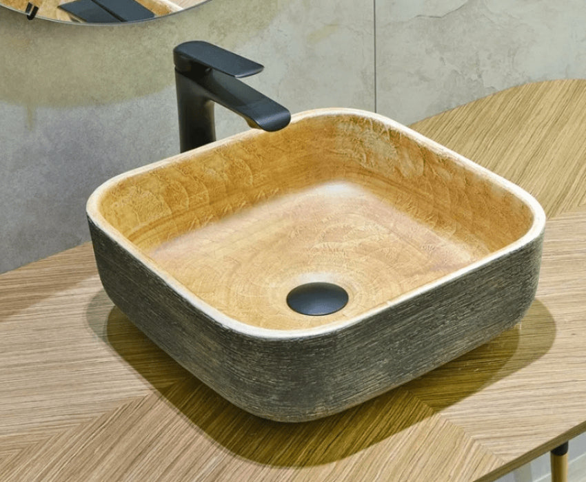 380*380*140mm Infinity Art Grey And Yellow Porcelain Square Above Counter Basins