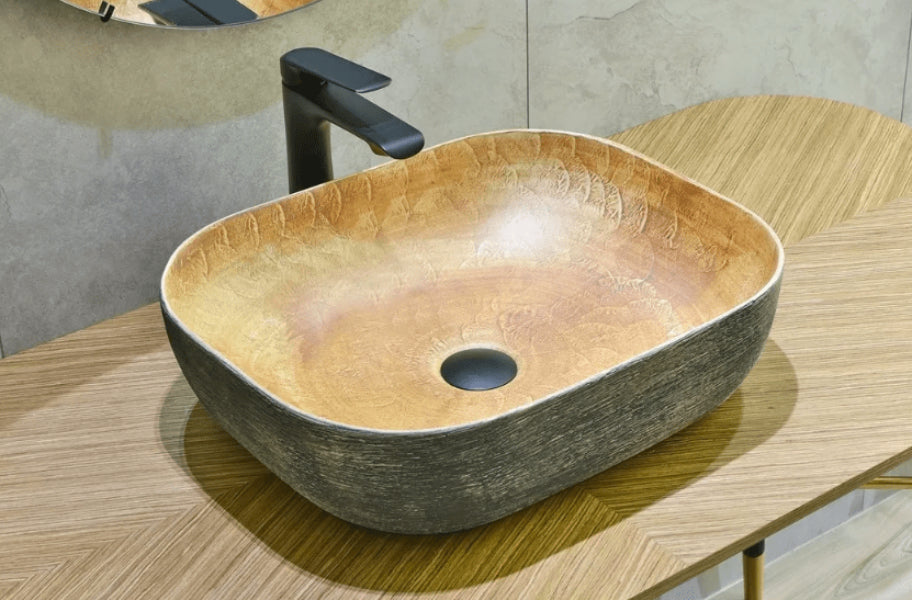 490*385*140mm Infinity Art Grey And Yellow Porcelain Rectangle Above Counter Basins