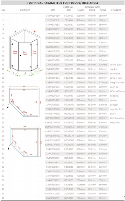 800-1200*2000mm 10mm Thickness Covey Diamond Frameless Pivot Door Brushed Nickel Fitting Shower Screens