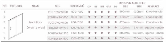 1040-1750x2000mm 6mm Semi-Frameless Sliding Door Wall to Wall Black Hardwares Glass Shower Screens