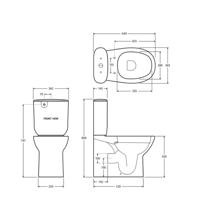 640*365*800mm Fienza RAK Morning Rimless Alpine White Ceramic Back To Wall Toilet
