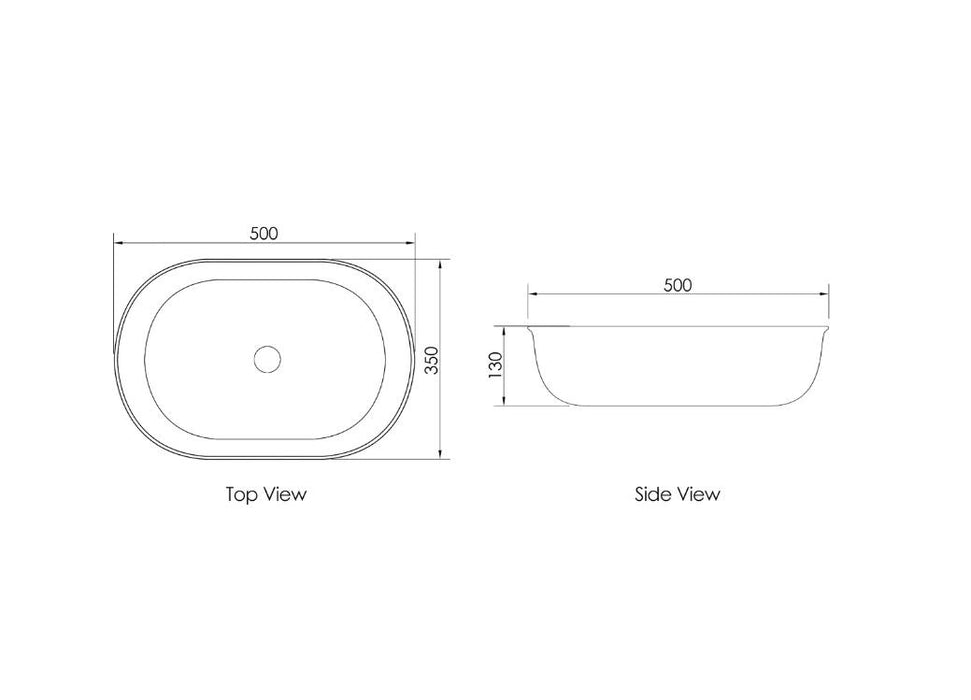 500x350x130 OTTI Bronte Gloss White/Carrara/Matt Black/Matt White Oval Ceramic Above Counter Basin