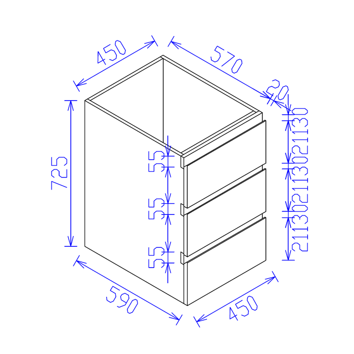 450*590*725mm Satin White Drawer Kitchen Cupboard