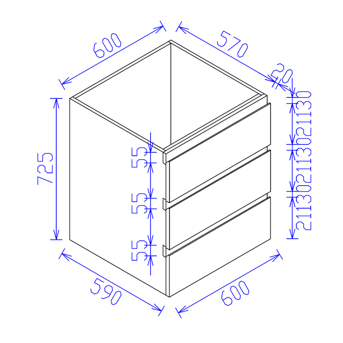 600*590*725mm Satin White Drawer Kitchen Cupboard