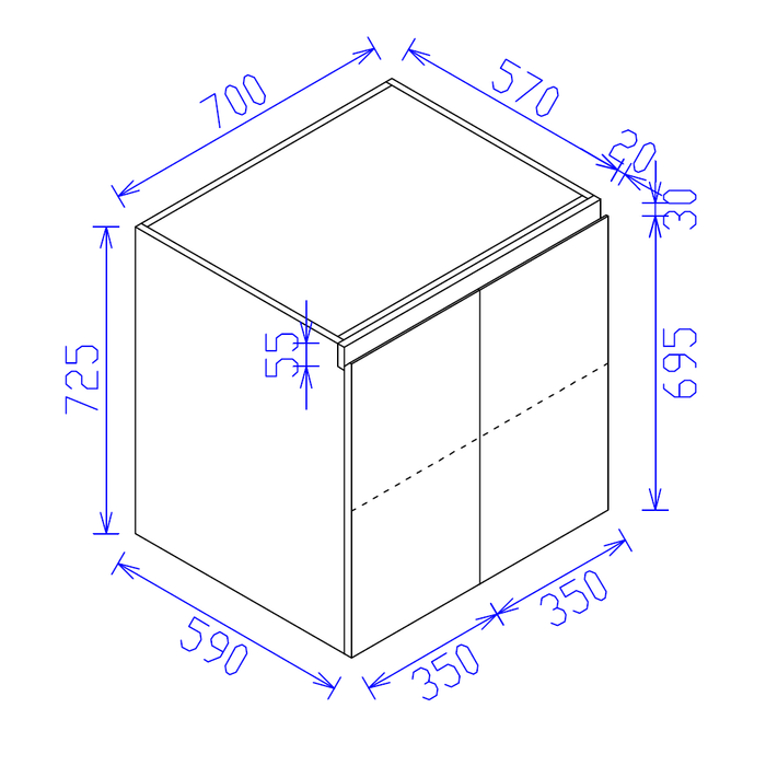 700*590*725mm Satin White Floor Kitchen Cabinet