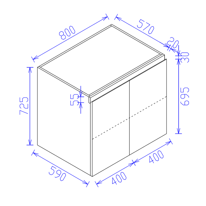 800*590*725mm Satin White Floor Kitchen Cabinet