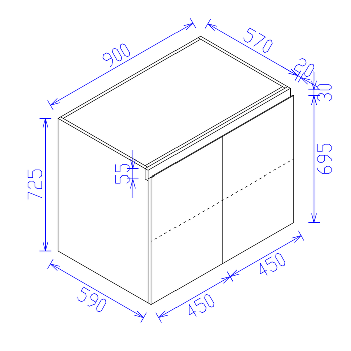 900*590*725mm Satin White Floor Kitchen Cabinet