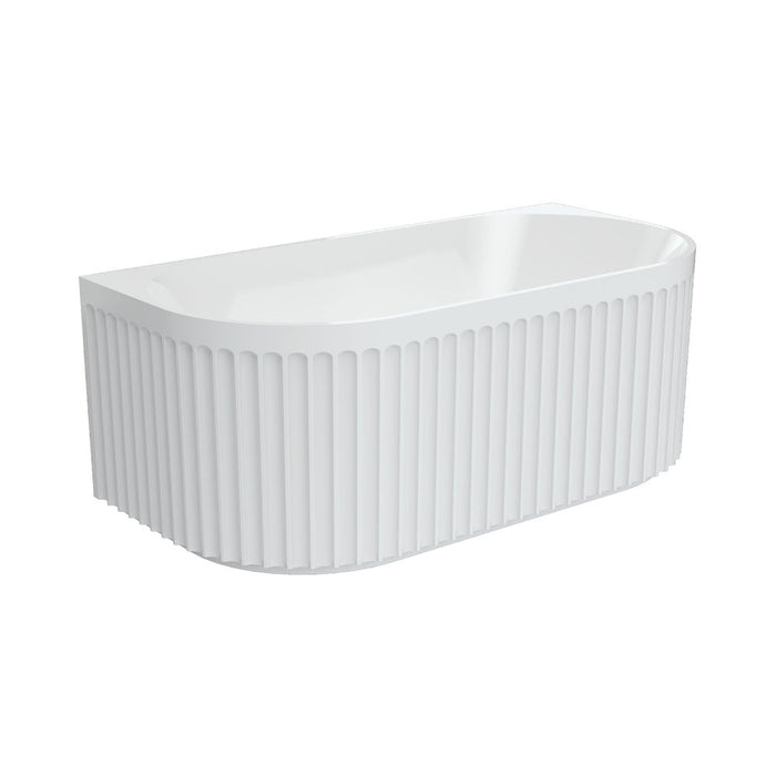 1500/1700mm FIE Eleanor Gloss White Oval Fluted Acrylic Back To Wall Bathtub