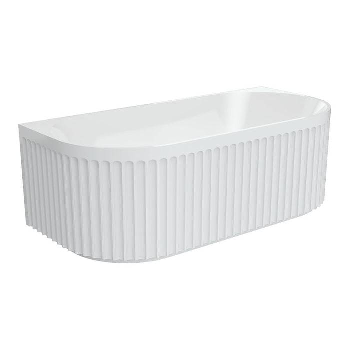 1500/1700mm FIE Eleanor Gloss White Oval Fluted Acrylic Back To Wall Bathtub