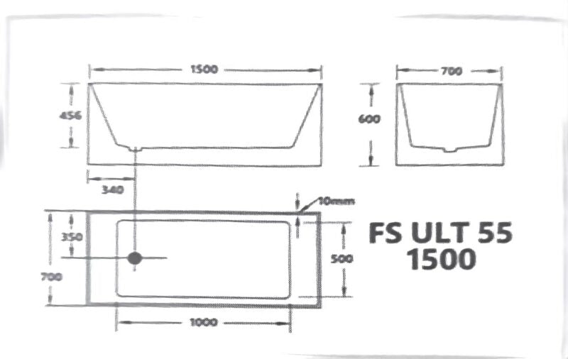 1500-1700*700*600mm Broadway ULT 55 Gloss White Acrylic Rectangle Freestanding BathTub