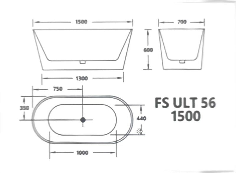 1500-1700*700*600mm Broadway ULT 56 Gloss White Acrylic Rectangle Freestanding BathTub