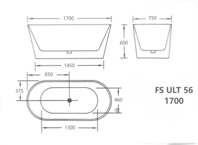 1500-1700*700*600mm Broadway ULT 56 Gloss White Acrylic Rectangle Freestanding BathTub