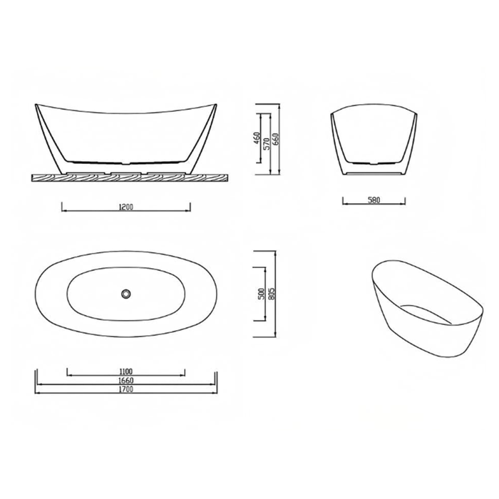 FS11 1500/1700mm White Oval Acrylic Freestanding Bathtub