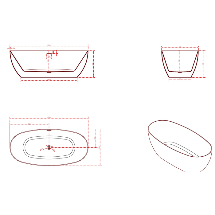 FS12 1500/1700mm White Oval Acrylic Freestanding Bathtub