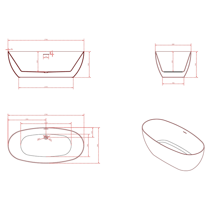 FS12 1500/1700mm White Oval Acrylic Freestanding Bathtub