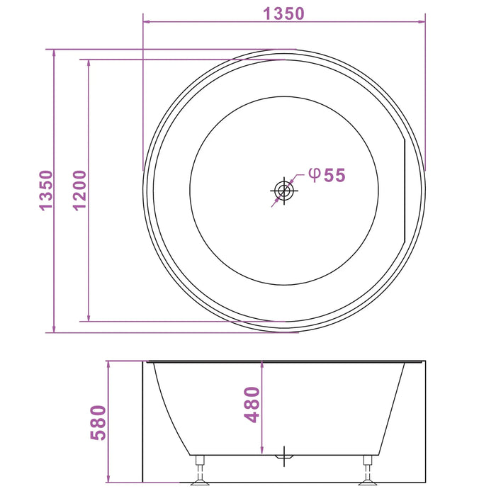 FS19 1350/1400/1500*580mm White Round 12 Jets Acrylic Freestanding Spa Bathtub