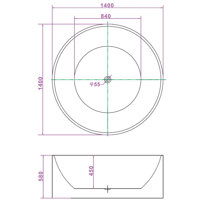 FS19 1350/1400/1500*580mm White Round 12 Jets Acrylic Freestanding Spa Bathtub