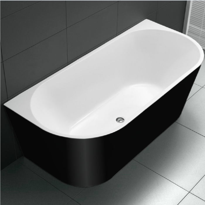 1400-1700mm Broadway FS36 Gloss White/Black Oval Acrylic Back To Wall Bathtub