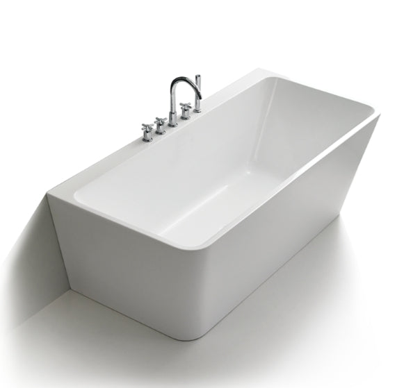 1500-1700mm Broadway FS37 Gloss White/Gloss Black Oval Acrylic Back To Wall Bathtub