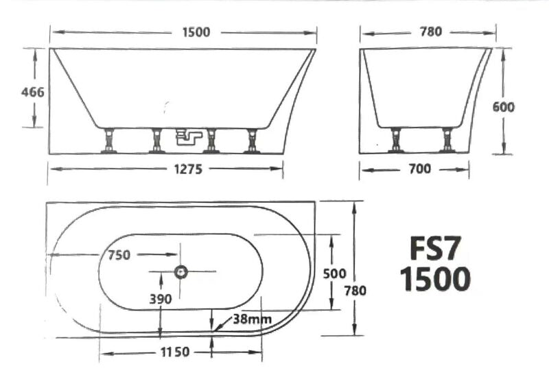 1500-1700mm Broadway FS7 SPA Gloss White Rectangle 12 Jets Corner Bathtub