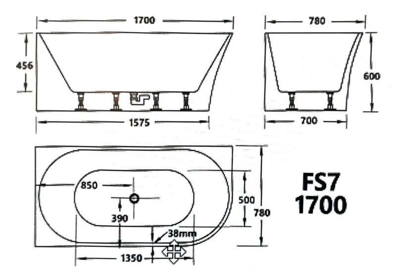 1500-1700mm Broadway FS7 SPA Gloss White Rectangle 10 Jets Corner Bathtub